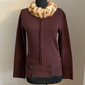 Faux Fur Collar Trim Sweater. Size M